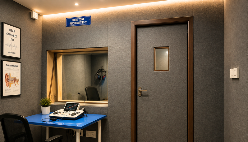 Pure tone audiometry room at the Carebridge campus